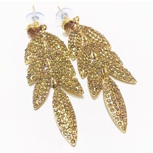Gold Leaf Dangle Rhinestone Earrings